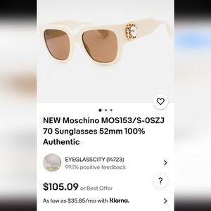 Moschino MOS153/S-0SZJ 70 Ivory Square Sunglasses Women Pearl Brown Lens